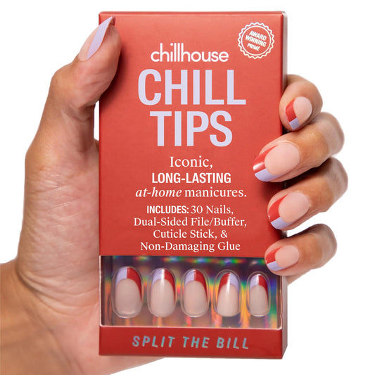 Chillhouse - Chill Tips, French Tip Press On Nails Kit - Split the Bill (Oval) - 30 Nail Shapes & Sizes - 2 Weeks of Wear - Customizable Fit - French Manicure Kit - Women Owned - Beauty & Self Care
