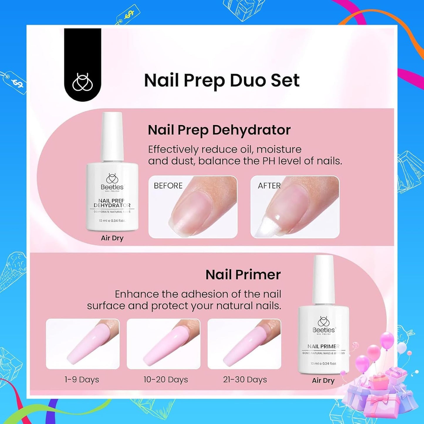 Beetles Gel Nail Kit Short Almond Gift Spree, with Dehydrator and Primer, 576Pcs Half Matte Etch-X Gel Nail Tips Solid Nail Glue Mini Lamp Acrylic Tips Easy DIY Extension Set Gift for Women