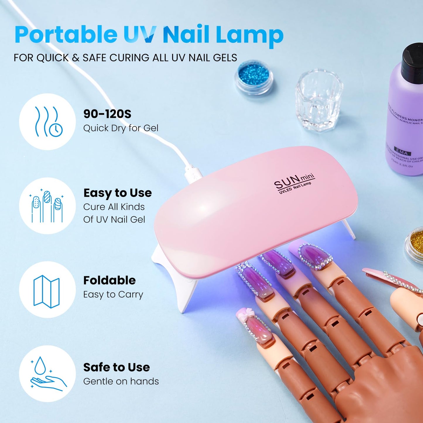 Magnetic Practice Hand for Acrylic Nails Kit: Flexible Nail Hands Acrylic Powder Set for Nail Extensions Caving - Mannequin Training Hand for Beginner Salon Home