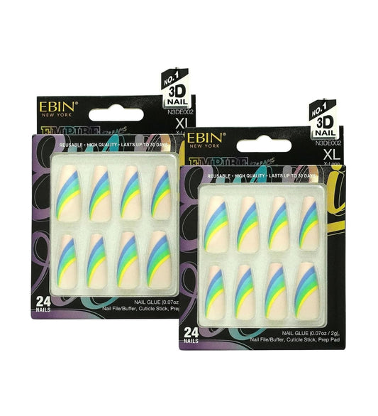 2x Empire Dreams Collection Radiant Horizon by EBIN NEW YORK – Press On Nails with Coffin Shape, Reusable Design, Strong Hold Glue for Stylish Everyday Wear – Gift Set (2 Items)