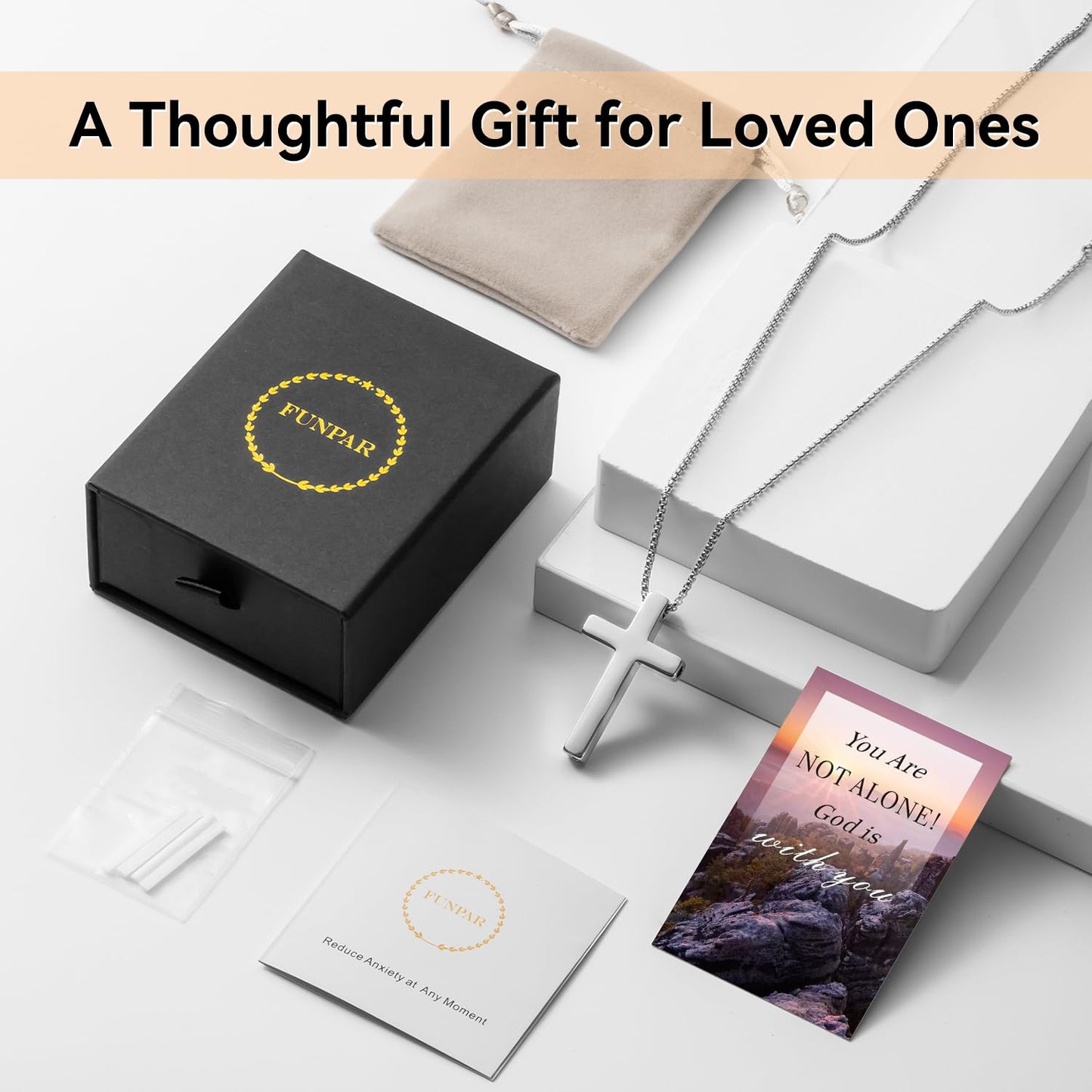 FUNPAR Cross Breathing Necklace for Anxiety Relief and Relaxation, Breathlink Design Quit Smoking Aid, Stainless Steel Mindfulness Tool to Calm, Stylish Wellness Gift for Adults(Silver 1:8)