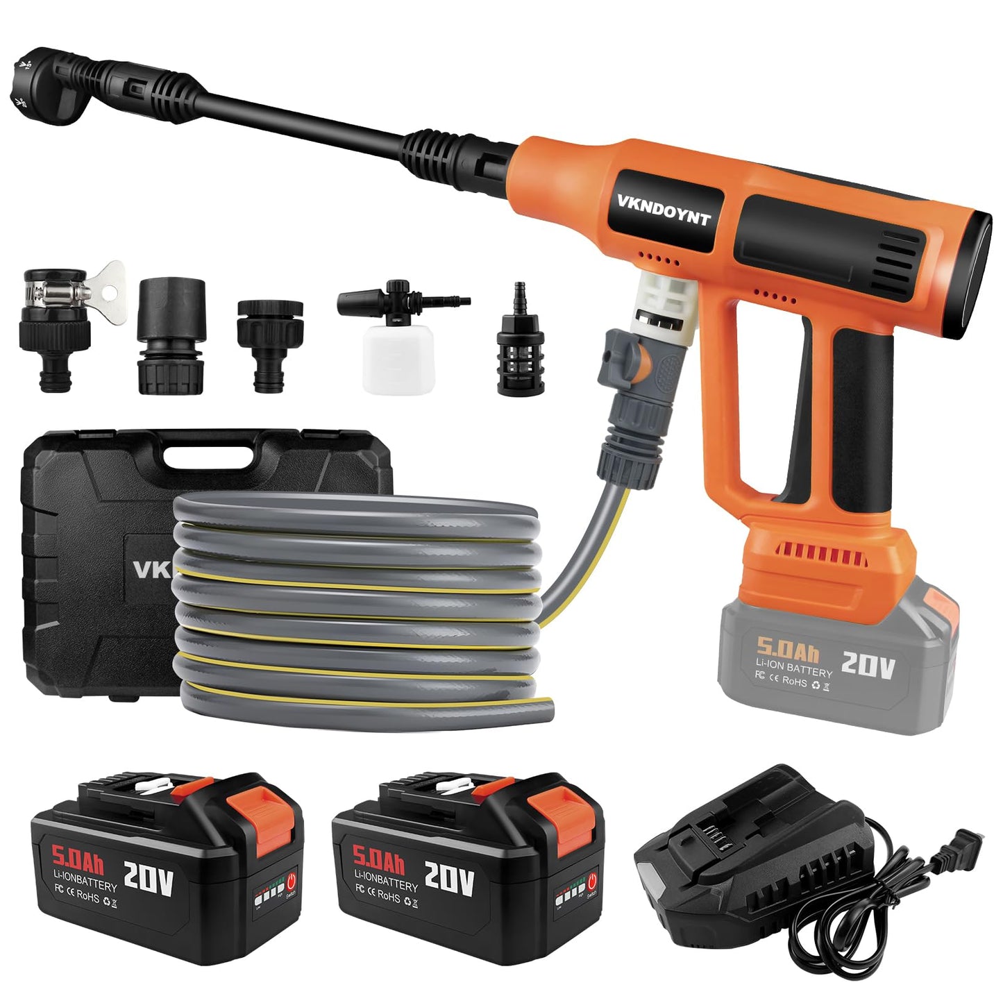 Cordless Pressure Washer, 2000PSI MAX Portable Brushless Pressure Washer, 2 X 5.0AH Batteries, 2A Fast Charger, 4 Speed Adjustment LCD Touch Screen, with Garden Hose & Faucet Connectors