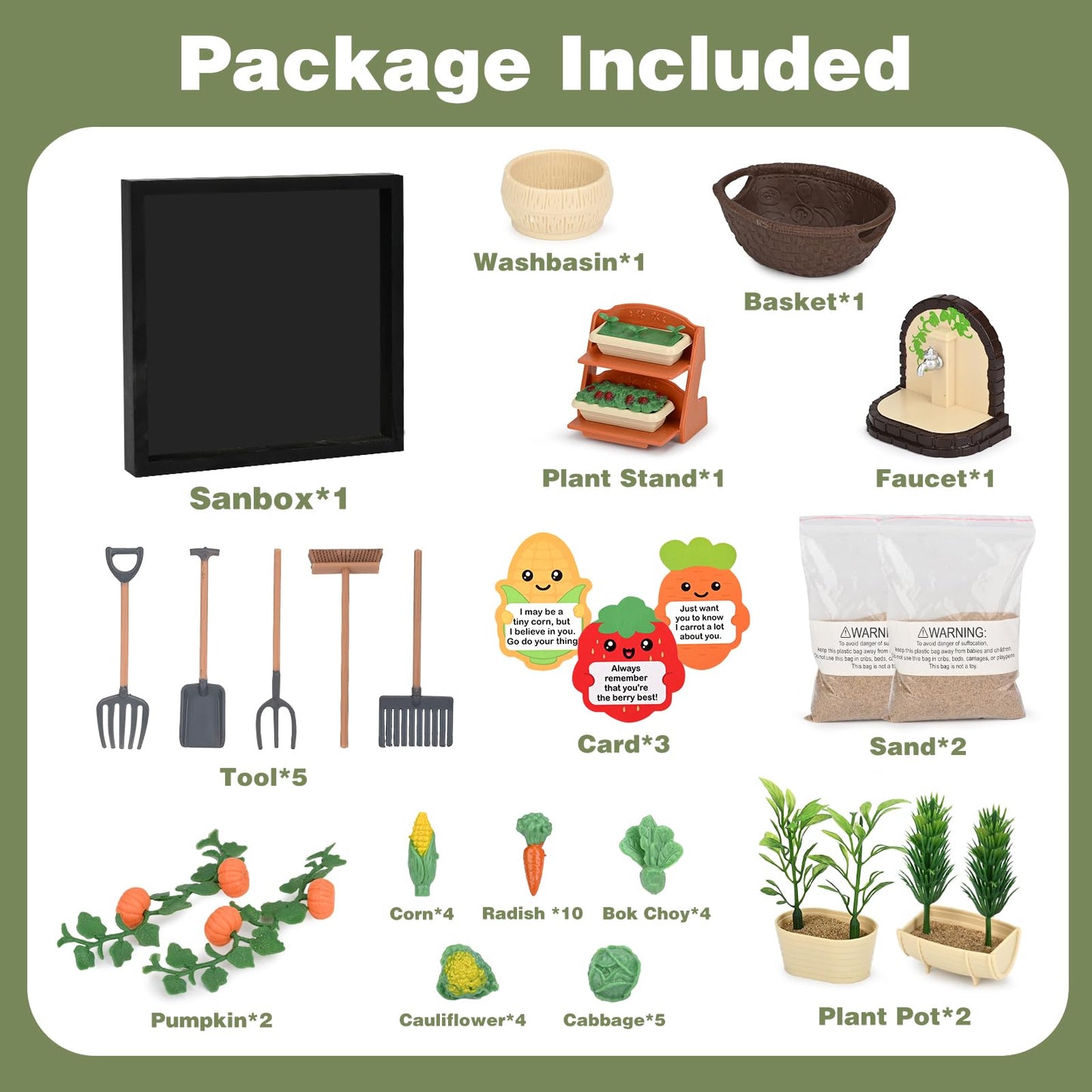 Dreamon Zen Garden for Desk, Mini Veggie Zen Sand Garden for Sandbox with Vegetable, Plants and Gardening Tools, Sand Tray Therapy Kit with 56 Accessories, Fidget Stress Relief Toys Novelty Gift Idea