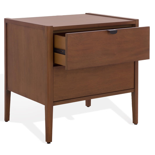 SAFAVIEH Couture Collection - Mayalyn Walnut & Black Wood 2 Drawer Nightstand, Modern Bedside Table with Storage, Fully Assembled Bedroom Furniture (SFV7722A)