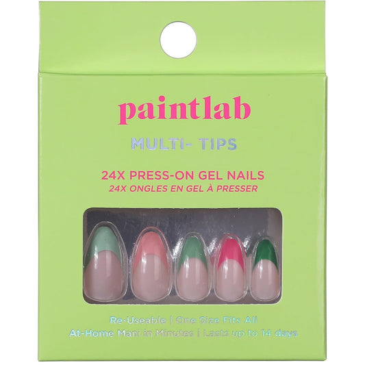 PaintLab Press On Nails - Multicolored Tips Almond Fake Nails, 24 Nails in 12 Sizes with Glue, Reusable Salon Quality Press On Nails