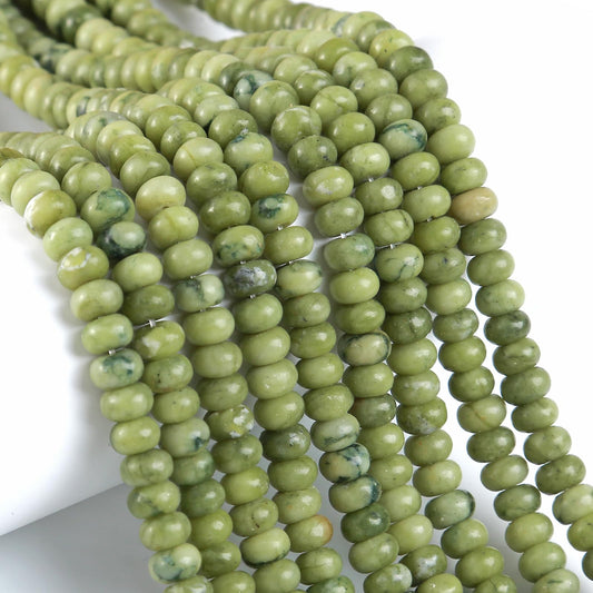 5x8mm 76pcs Natural Stone Chinese Green Jade Rondelle Spacer Loose Beads Abacus Disk Stone Round Loose Gemstone Beads for Jewelry Making DIY Bracelet Necklace