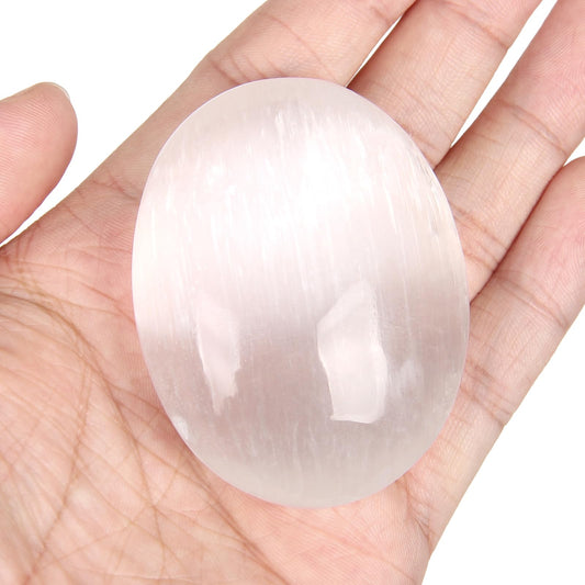 Orientrea Selenite Palm Stone-1 Pc 70-90 Grams Selenite Pocket Energy Stone, Smooth Healing Crystal Worry Stone