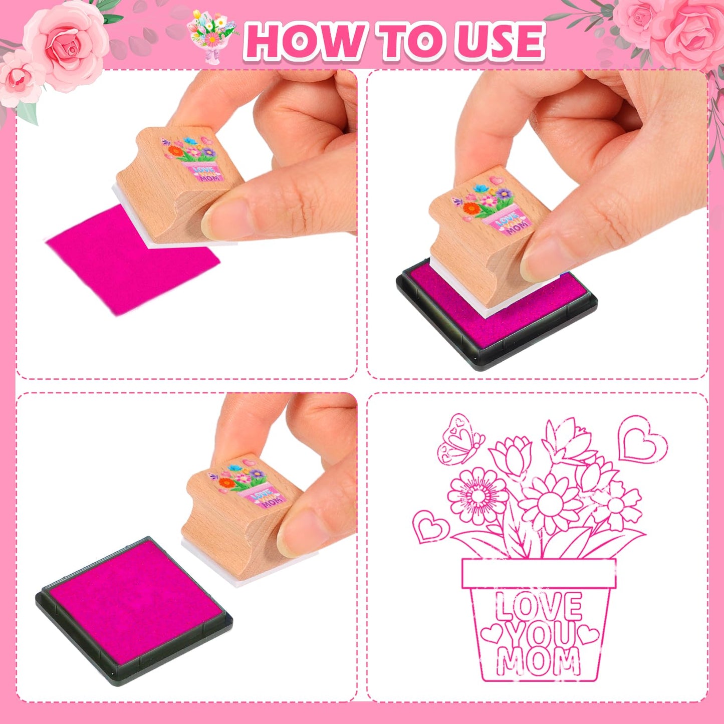 HOWAF 12pcs Mother's Day Wooden Stamps, Happy Mother's Day Rubber Stamps for Crafting, Best Mom Craft Inking Stamp Pads Set for Crafting and DIY Scrapbooking Card Making Hand Book