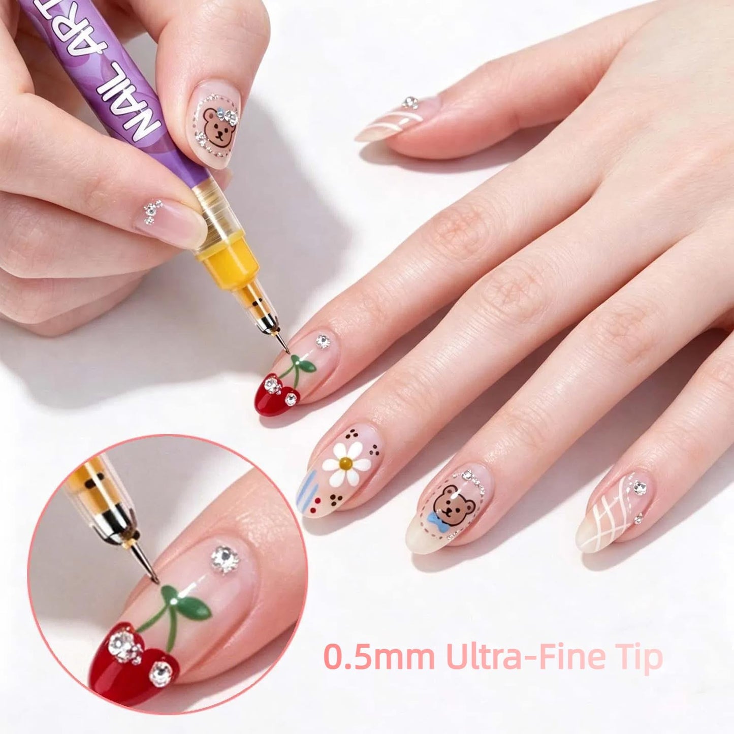 Upgraded 12 Colors Kids Nail Art Pens Set, 0.5mm Ultra-Fine Tip 3D Nail Design Paint Pens, Quick Dry & Waterproof Smooth Ink, Professional Safe Manicure Kit for Girls, Children & Teens