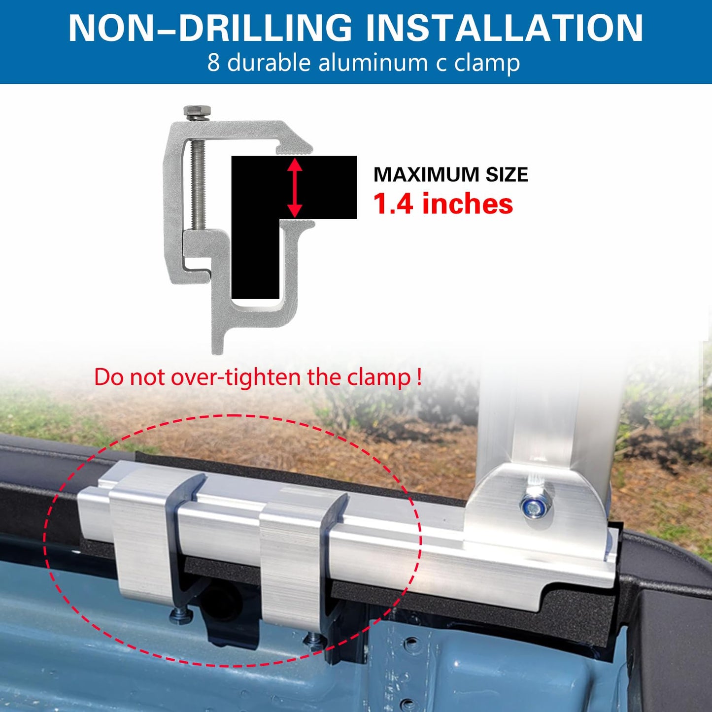 OUTPRIZE Non-Drilling Aluminum Truck Rack, Heavy Duty Width and Height Extendable Truck Bed Ladder Rack, Fit for Max 66" Wide Truck Bed, 600 lb. Capacity