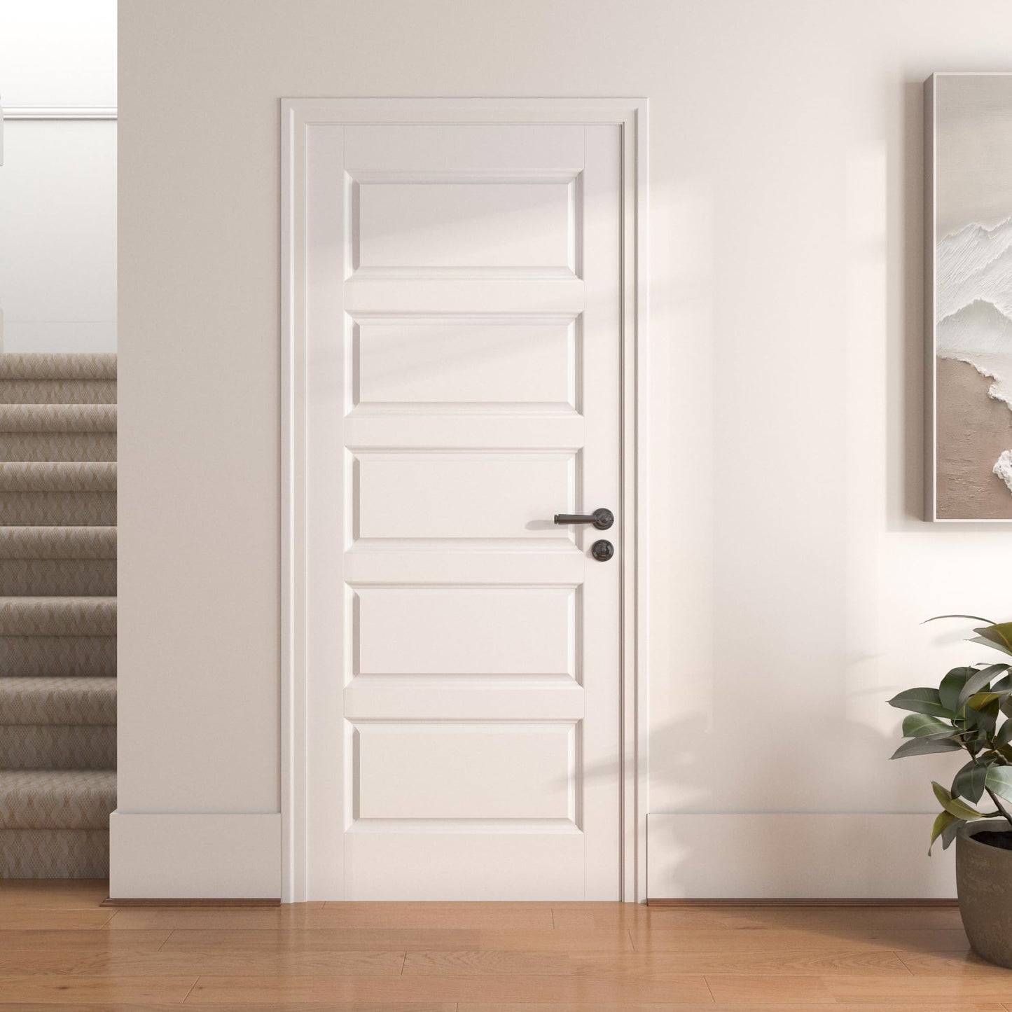 OHTOMO 36"x 80" 5-Panel Interior Door, Solid Core with MDF Door Slab, White Primed, Without Frame and Hardware Kit, for Pantry Closet Laundry Room Bedroom