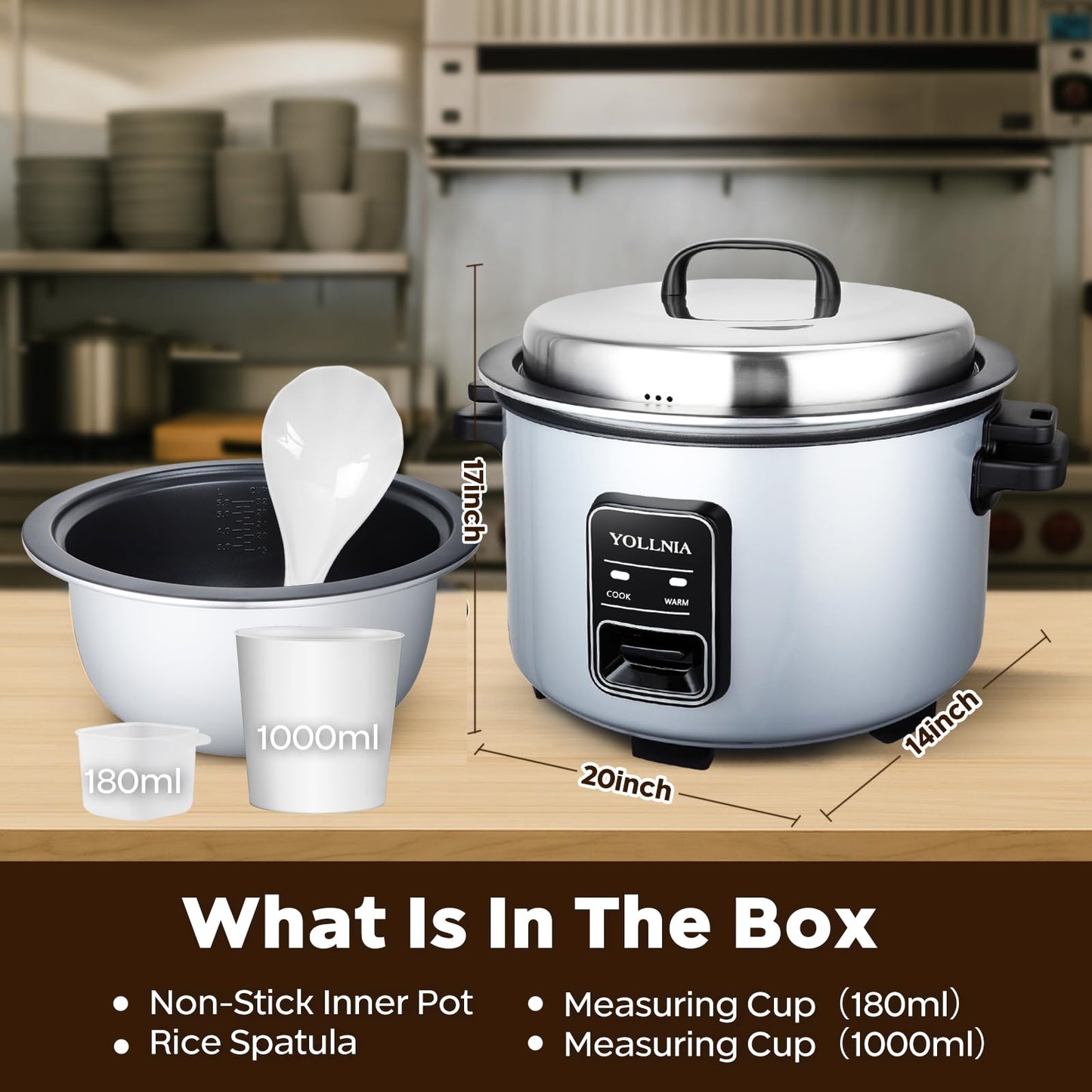 15L Commercial Rice Cooker 84 cup(Cooked) Large Rice Cooker | 24-hour Keep Warm| One Touch Operation, Food Warmer with nonstick pot |1350W Fast Cooking Electric Rice Cooker for Restaurant