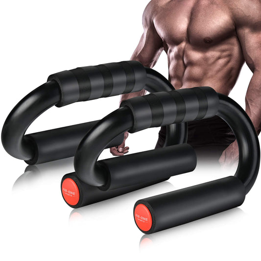 AIR-ONE SPORTS Push Up Bars, Extra Thick Non-Slip Foam Grip, Sturdy S-Shaped Structure Push Up Stands, Wrist Protection Handles for Strength Training Home Gym, Supports Users Over 200 lbs, Black & Red