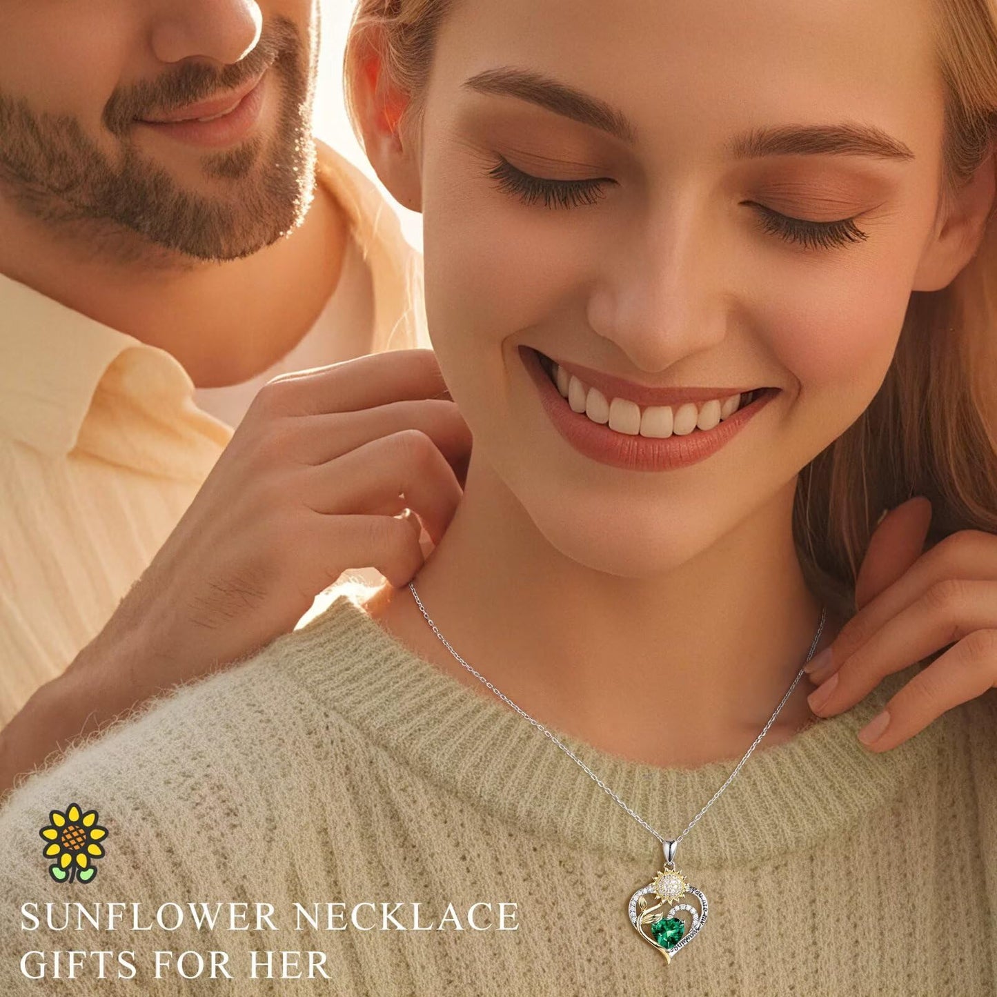 Iefil Sunflower Gifts for Women, Sunflower Necklace, Anniversary Birthday Gifts, December Simulated Blue Spinel Jewelry, Birthstone Necklace for Women Wife Mom
