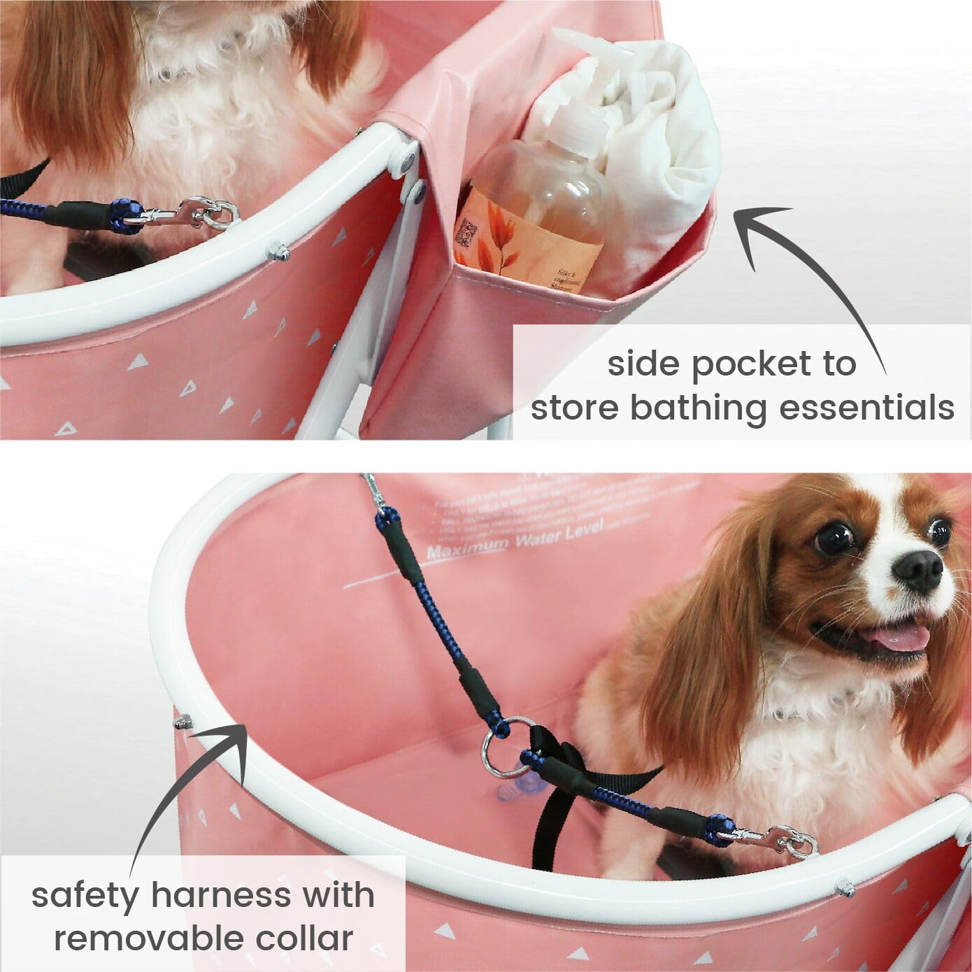 Furesh Little Dipper Dog Bath Tub and Wash Station for Bathing Shower and Grooming, Elevated Foldable and Portable, Indoor and Outdoor, for Small and Medium Size Dogs, Cats and Other Pet (Pink)