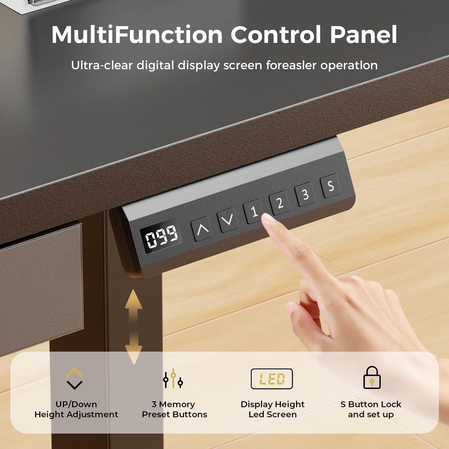 GTPLAYER Electric Standing Desk with Drawers, 48 x 24 Inch Height Adjustable Gaming Desk with Monitor Stand, Power Outlets & LED Lights, Home Office Sit Stand Up Desk with Memory Preset (Black)