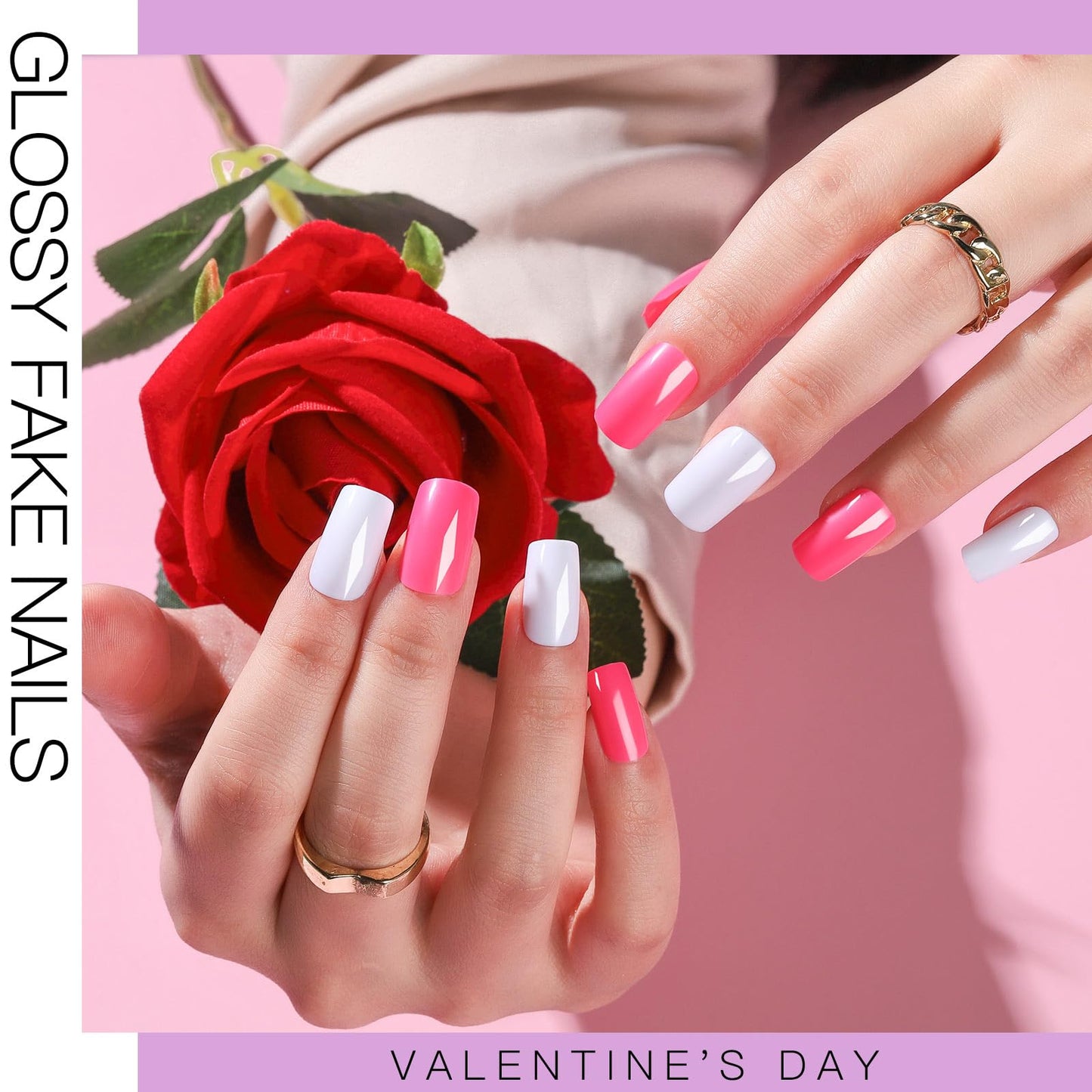 Teenitor Press on Nails Medium Square, 24Pack 576Pcs Press on Nail Kit with Glue, French Tip Nail Press ons Fake Nails for Women, Glitter Matte Glossy Stick on Nails for Nail Art Girls