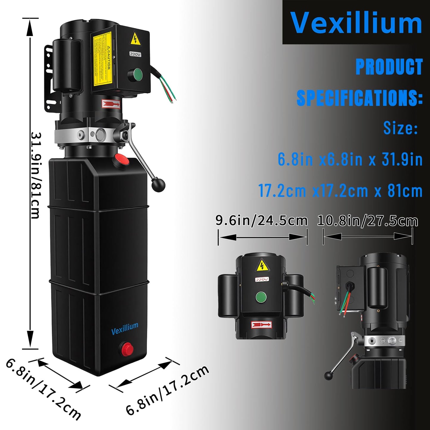 Vexillium Hydraulic Power Unit for Car Lift, 220V Automotive Lift Hydraulic Pump,15 Quarts Plastic Reservoir Car Lift Pump,Single-Acting Pump for Single-Post, Double-Post and Four-Post Lifts