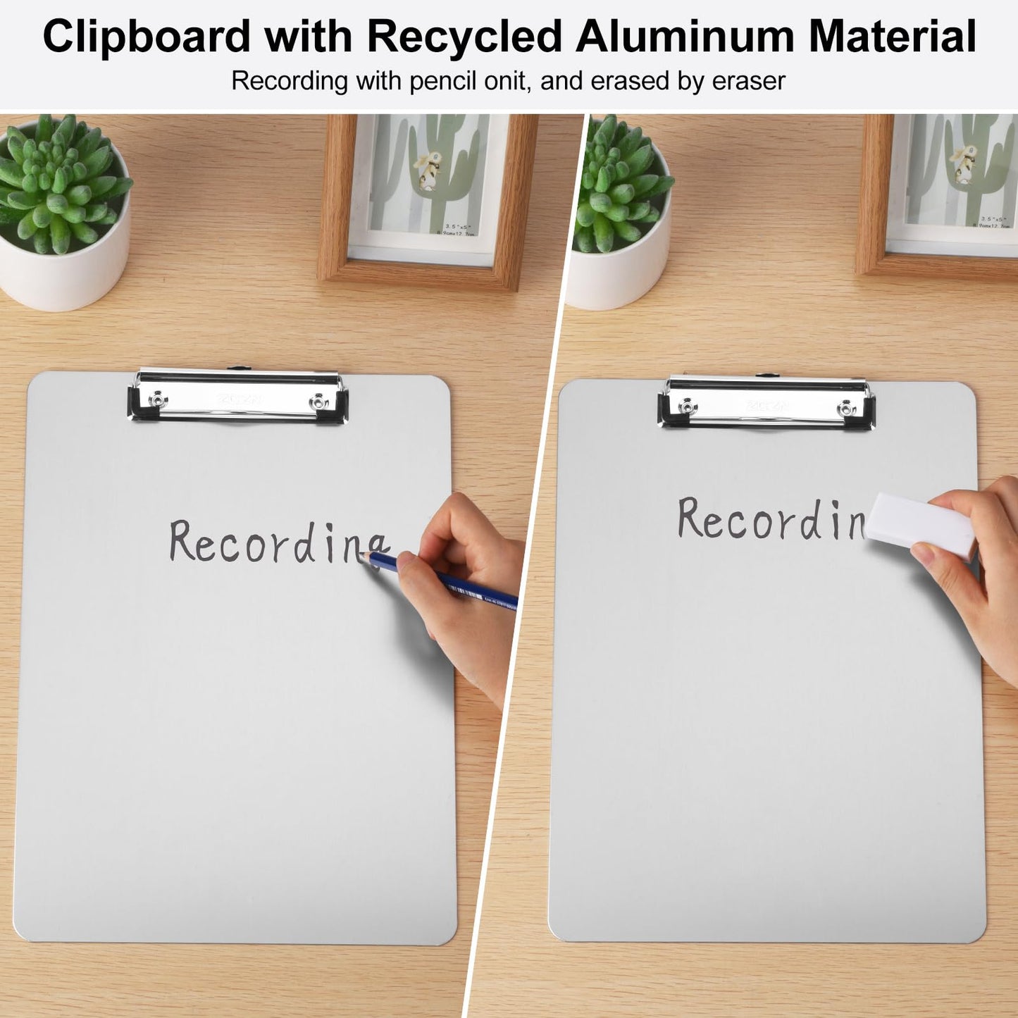 ZCZN Metal Clipboards, 2 Pack Heavy Duty Aluminum Clipboards 12 x 9 Inches, A4 Letter Sizer Document Holder with Low Profile Clip, Suitable for School, Office, Jobsite or Medical Staff, Silver