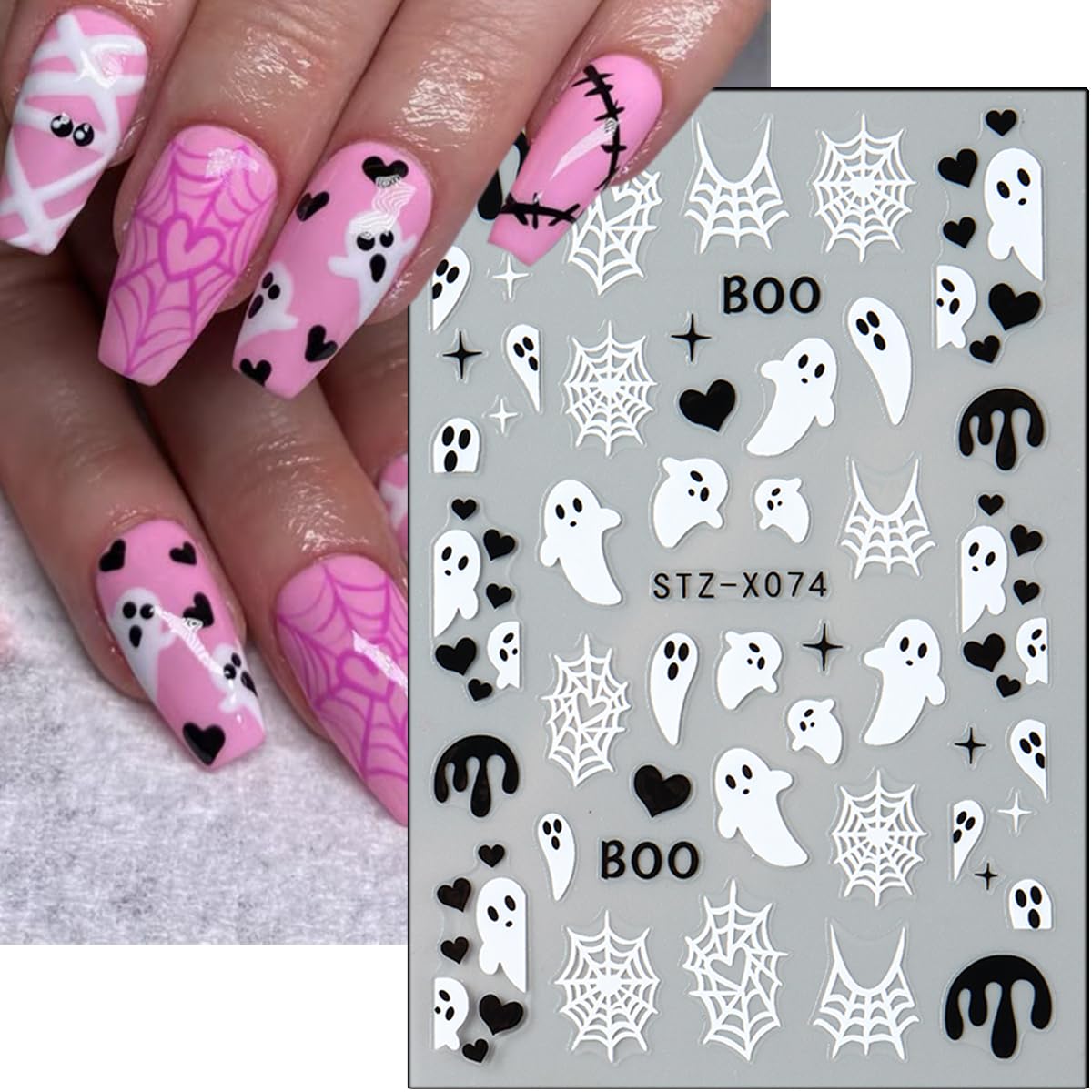 6 Sheets Halloween Nail Stickers Cute Ghost Nail Decals 3D Spider Web Goth Nail Design Sticker Scary Bloody Spider Nail Art Stickers French Manicure Decals Decoration for Women Holiday Salon Supplies