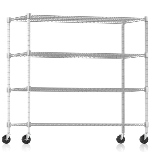 Himimi Storage Shelves 60"W Wire Shelving with Wheels 2600LBS Heavy Duty Metal Shelves for Storage, 4-Tier Adjustable Wire Rack Shelving Garage Shelving Kitchen Storage Shelves 24"Dx60"Wx72"H, Silver