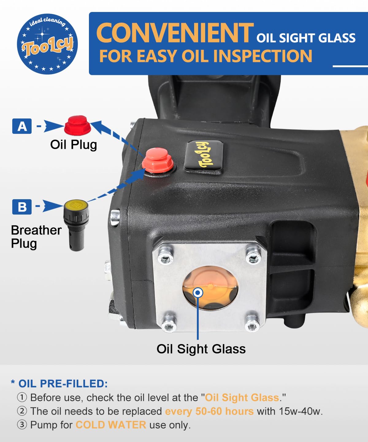 TOOLCY Pressure Washer Pump Max 4400 PSI 4.2 GPM, 1" Shaft Horizontal Gas Power Washer Pump Replacement, Direct Drive Triplex Plunger Replacement Pump with Pressure Adjustment Unloader, 5 Nozzle Tips