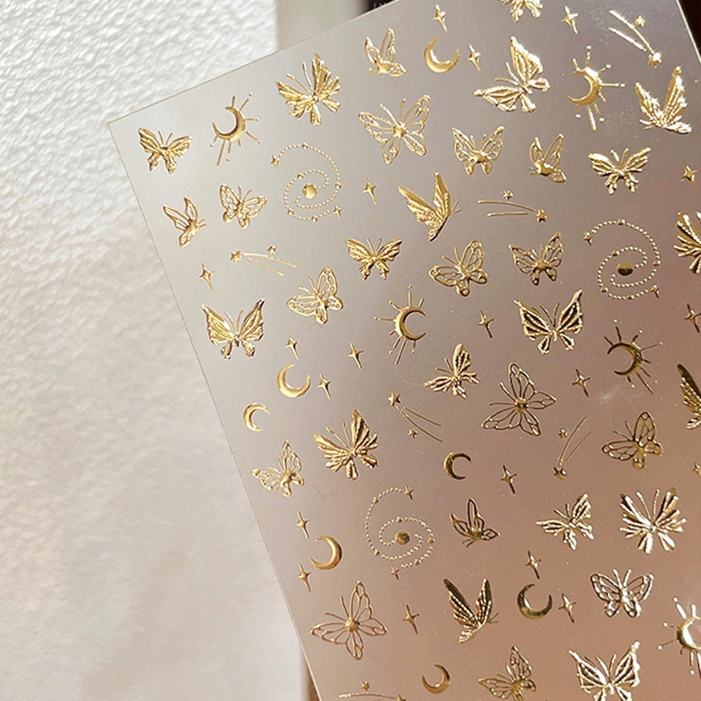 5D Embossed Gold Nail Stickers Butterfly Nail Art Stickers Spring Nail Decals Golden Self-Adhesive Star Moon Nail Decals for Women Girls Acrylic Nails Manicure DIY Nail Supplies