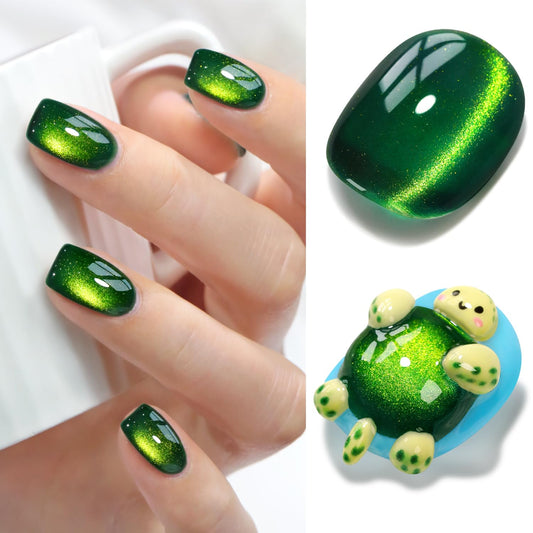 Double Rhythm Cat Eye Gel Polish with Magnet 15ML Holographic Glitter Shimmer Color 0.5 OZ Magnetic Gel Polish Salon DIY at Home (Dark Green-MC1045)