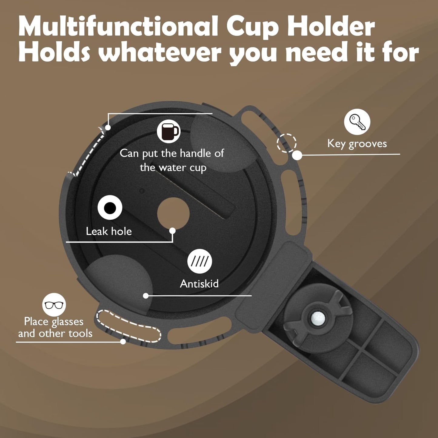 Desk Cup Holder with Spill-Proof Cup Design, Clip on Cup Holders for Desk, Table, Porch Swing, Patio Chair, Fits Maximum Diameter of 3/3.38 inches Bottles.(Black, Medium)
