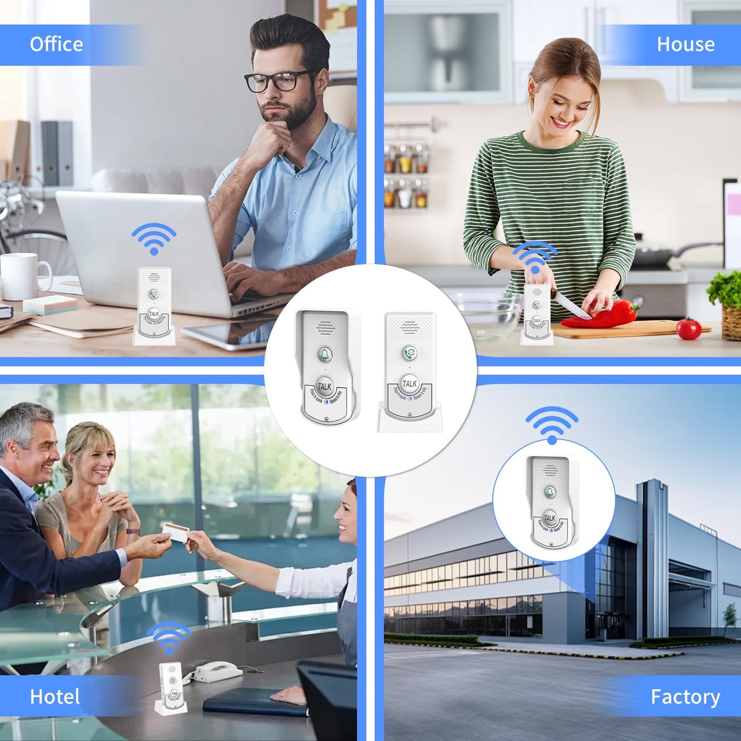 Doorbell Intercoms System for Home, 2 Way Room to Room Door Intercom Wireless with Long-Lasting Rechargeable System, Communication Devices for House Office Classroom with FCC/CE Certified