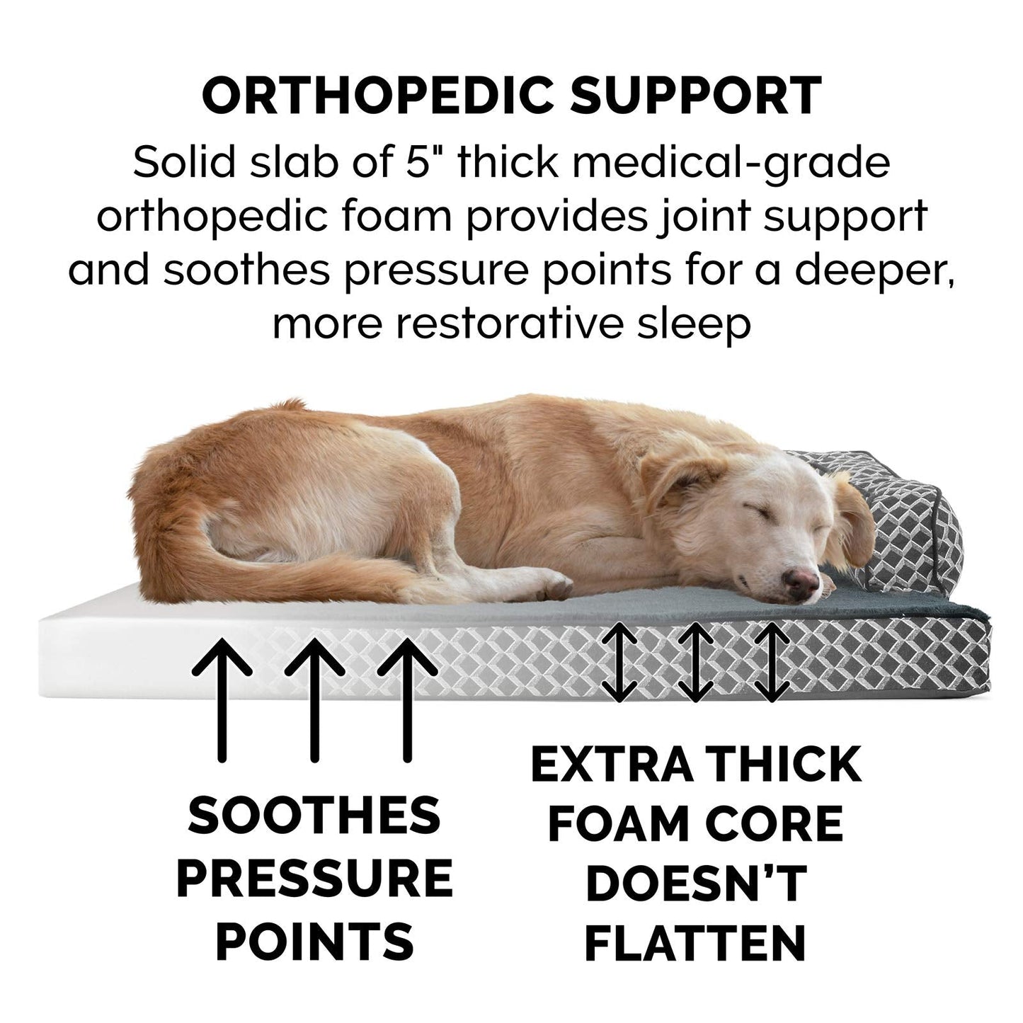 Furhaven Orthopedic Dog Bed for Large Dogs w/ Removable Bolsters & Washable Cover, For Dogs Up to 125 lbs - Plush & Woven Decor Comfy Couch Sofa - Diamond Gray, Jumbo Plus/XXL