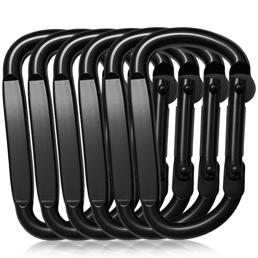 EZYA Carabiner Clips Heavy Duty, 2.4" Small D Ring Caribiniers - for Keychains, Camping, Hiking, Dog Leash, Black, 6PCS