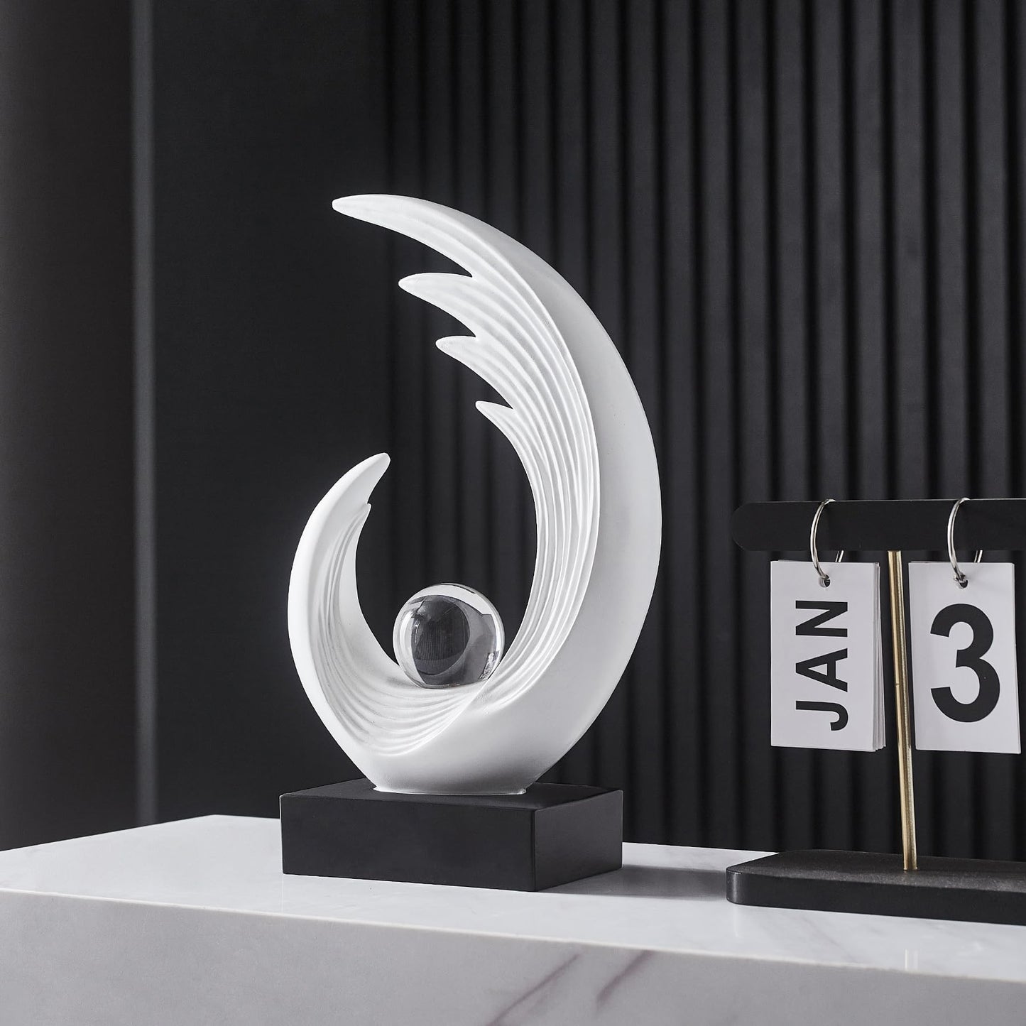 FJS Modern White Statue, Resin Shelf Decor, Abstract Art Sculptures for Living Room, Bookshelf, Dining Room, Office, Coffee Table, TV Stand
