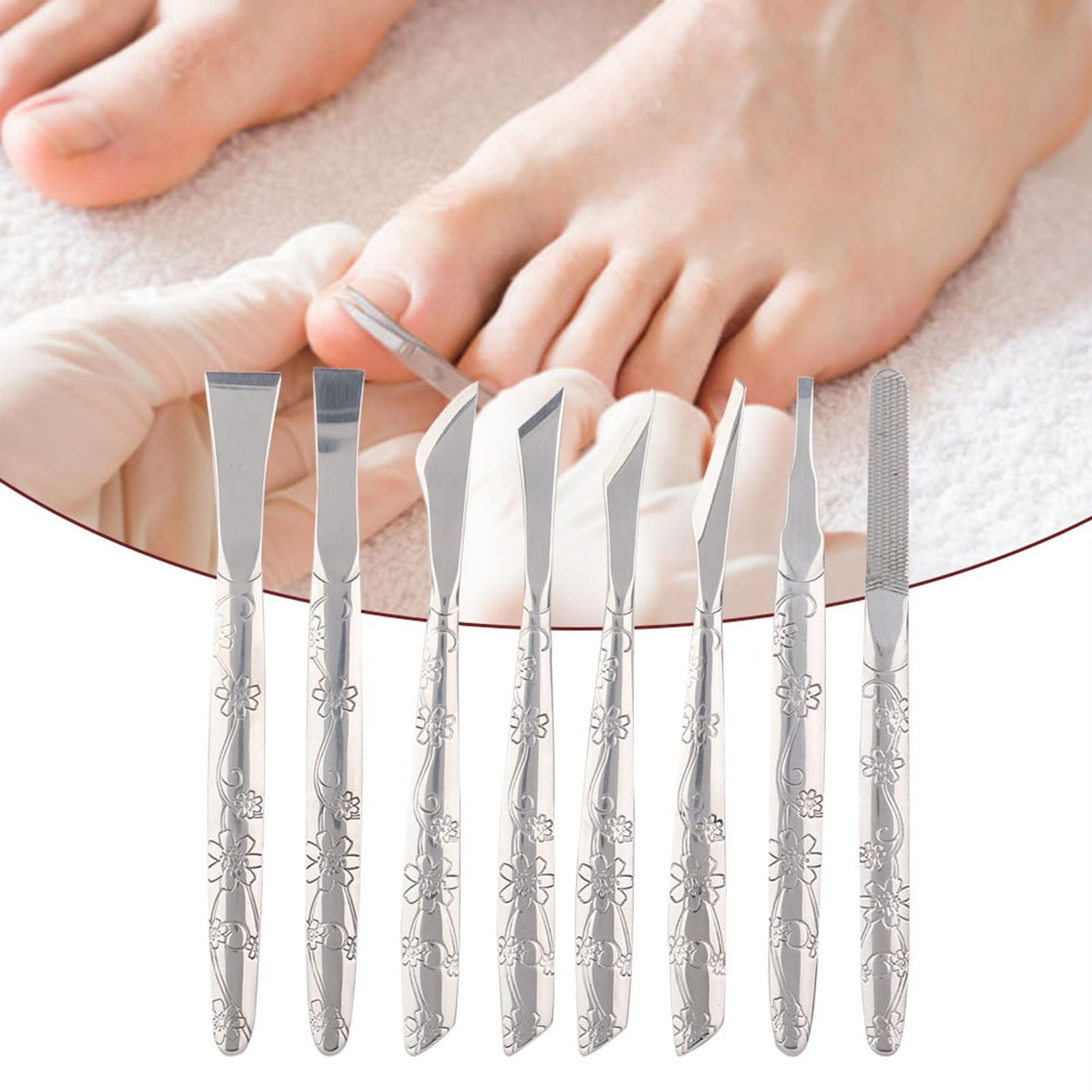 WQAPVHBG 8Pcs Ingrown Toenail Removal Kit, Stainless Steel Pedicure Kit, Pedicure Knife Dead Skin Removal, Ingrown Toenail Treatment Tool Set with A PU Leather Box