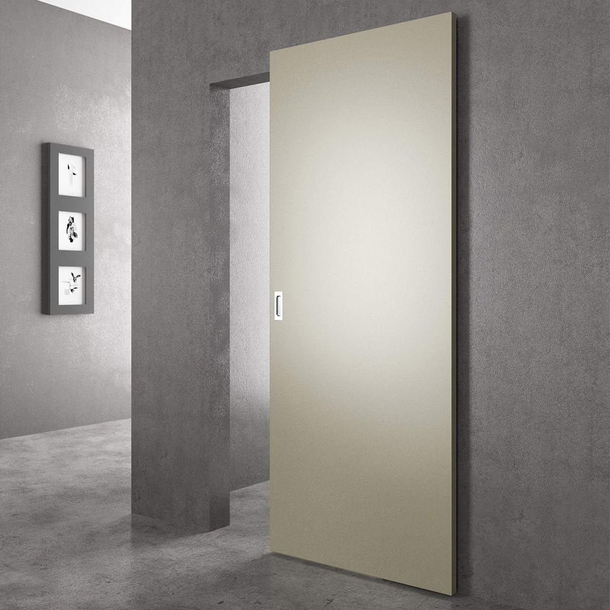 59“Concealed Sliding Barn Door Hardware and Track ，Floating Wall Mount，Soft Closing (Newly upgraded 4-wheel pulley)