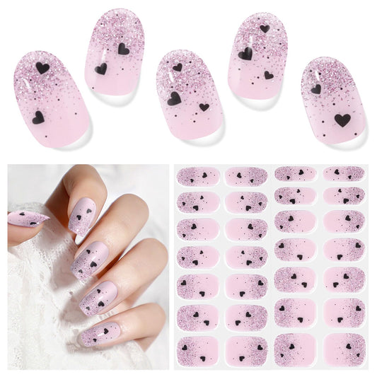 DUKASOU Semi Cured Gel Nail Strips,28 Pcs Heart Gel Nail Stickers/Wraps,Long Lasting Polish Stickers UV Light Requried,Easy to Apply for Dating,Wedding,Holiday