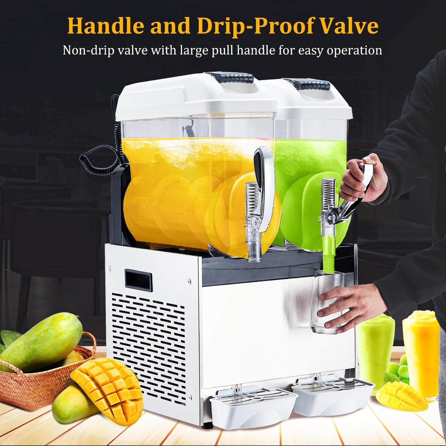 Commercial Slushy Machine 12Lx2 Double Tank, Frozen Drink Maker for Margaritas, 68 Cups Slush Cocktai Drink, Smoothie Machine, Stainless Steel Slushy Machine for Bar & Party Slushie Maker, White