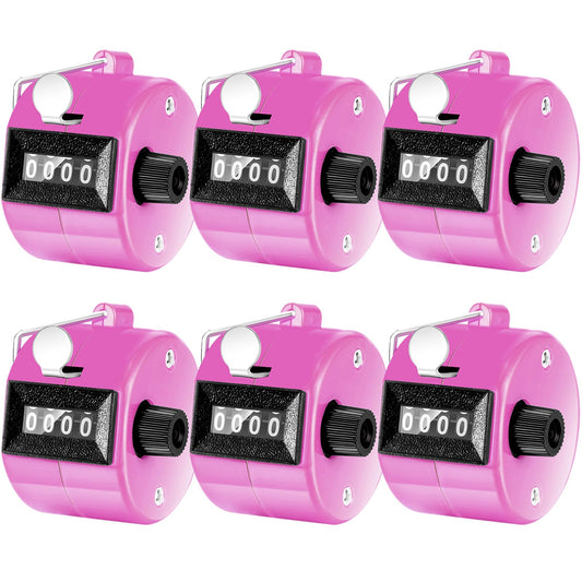 TOODOO 6 Pack Hand Tally Counter 4 Digit Mechanical Palm Clicker Plastic Hand Held Counter Clicker with Metal Finger Ring for School Golf Sports Events Office Stadium(Pink)