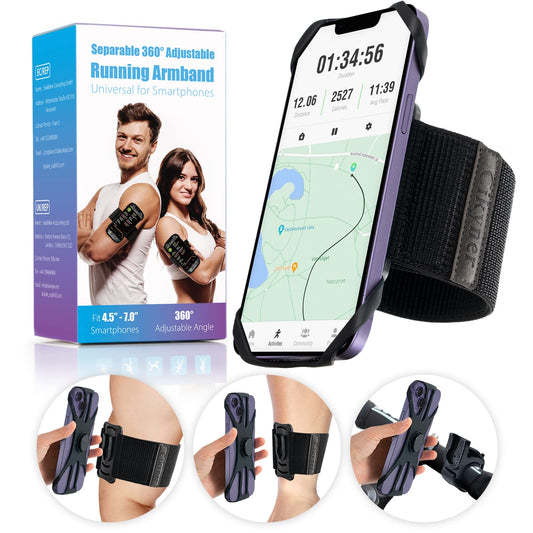Cikyner Running Armband, Upgraded 3 in 1 Running Phone Holder Sports Armband Bicycle Phone Holder 360° Rotatable & Detachable Running Phone Armband for 4.5-7'' iPhone for Gym Running Hiking