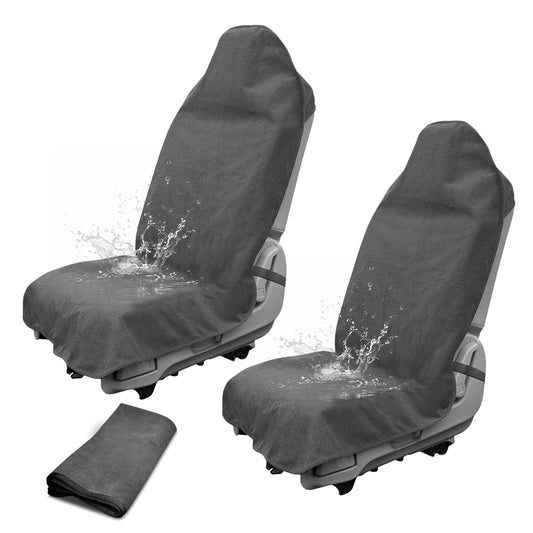 2 Pack Waterproof Sweating Car Seat Cover for Post Gym Workout, Running, Swimming, Beach and Hiking, Universal Fit Non-Slip Towel Bucket Seat Protector for Cars SUV Trucks, Machine Washable (Gray)