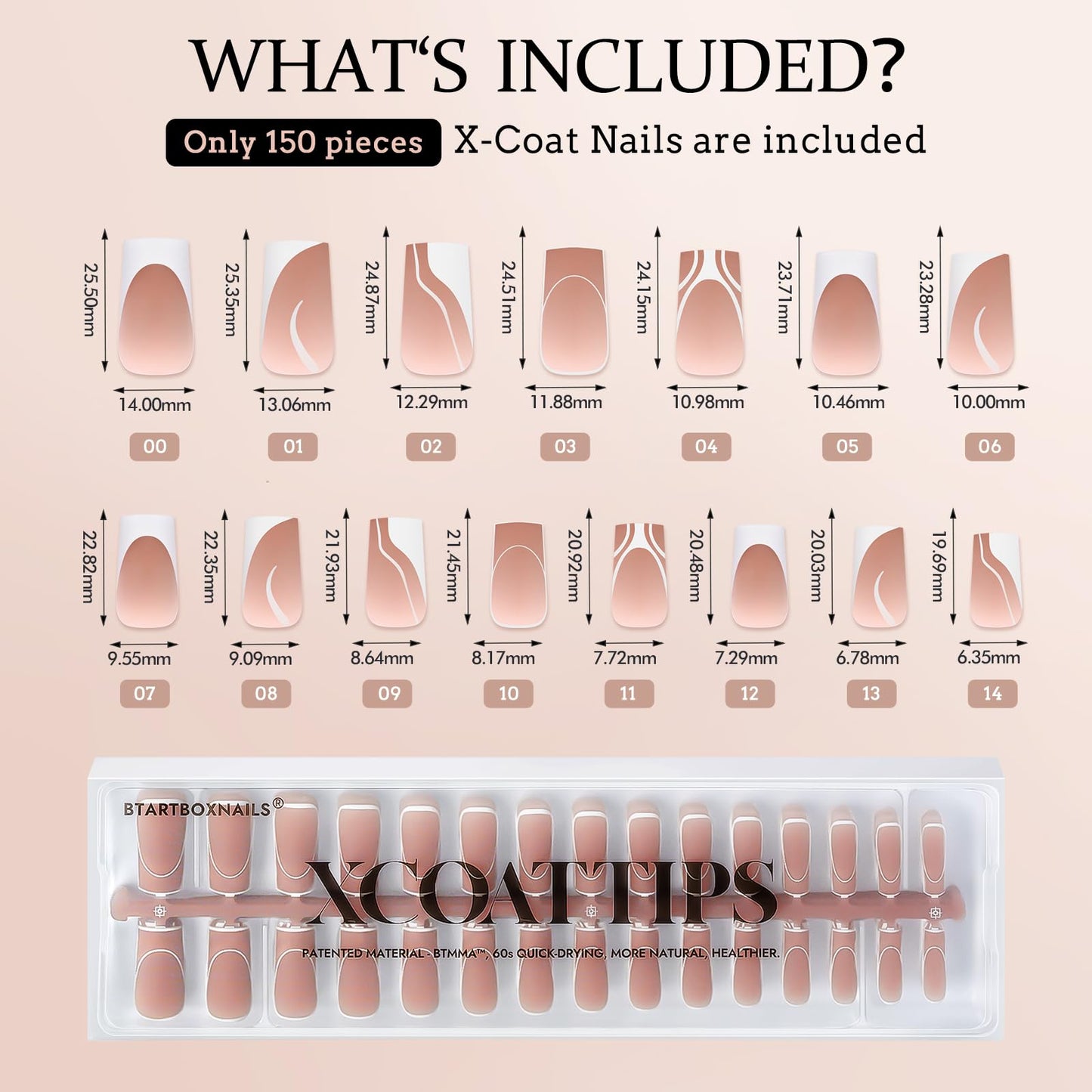 BTArtbox French Tip Press on Nails - 5 Styles XCOATTIPS Short Coffin Nails, Pre-Designed Swirl Soft Gel Nail Tips, Ultra Fit False Nails, Soak Off Acrylic Fake Nails Extensions for Nail Art