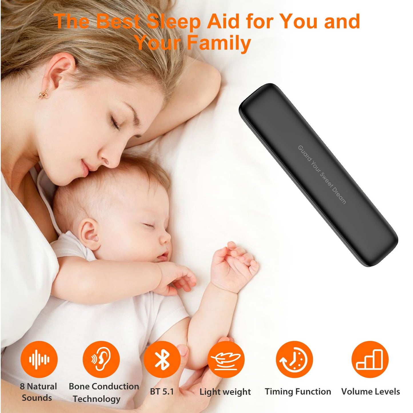 Hostena Pillow Speaker for Sleeping – Bluetooth Wireless Sleep Aid with Stereo Bass, White Noise & Volume Control, Portable Sleep Soundbar for Side Sleepers, TF Card Support & Sleep Timer(White)