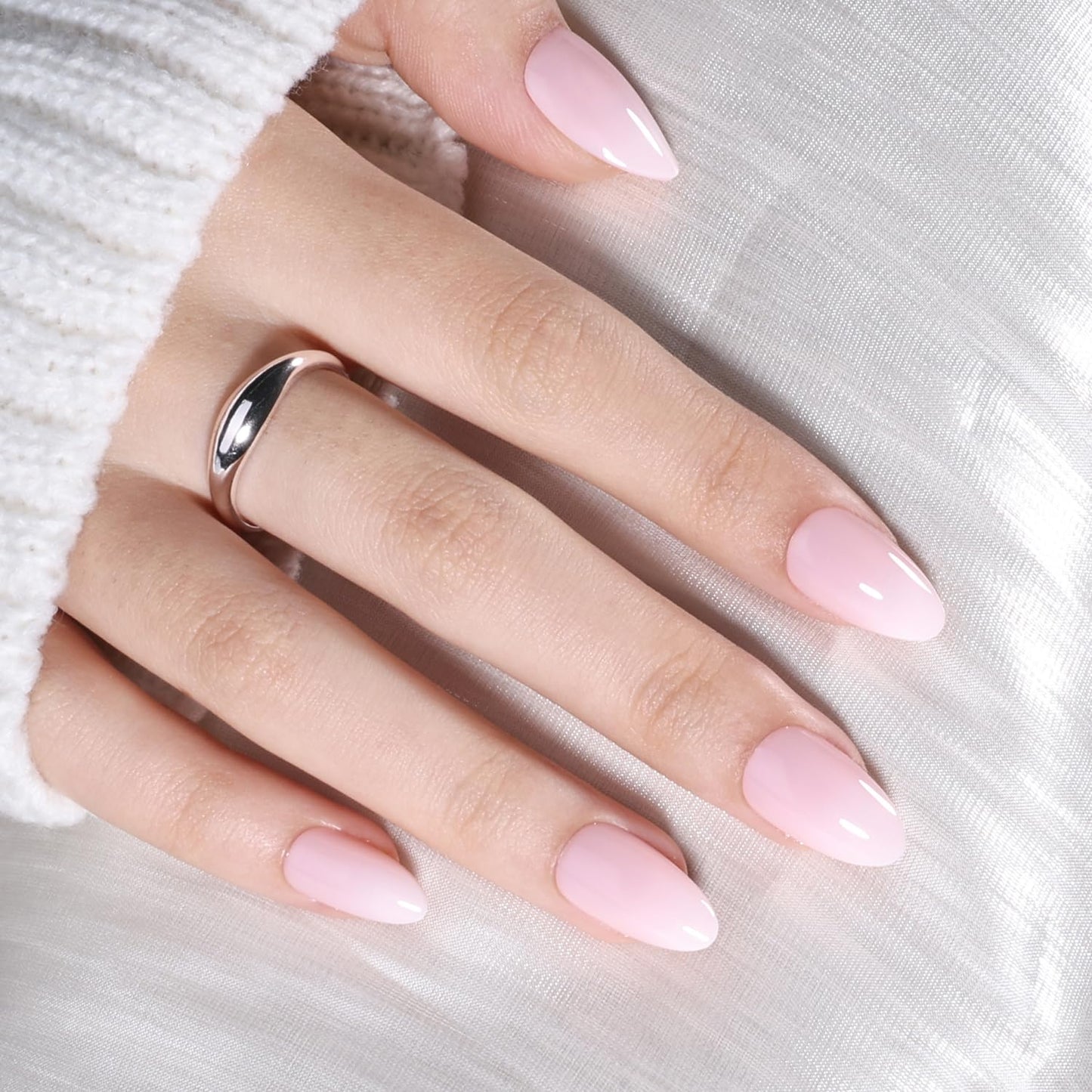 Pink Ombre Press On Nails - Pink Short Fake Nails, Almond Nude Press On Nails Reusable Stick On Nails in 16 Sizes, 32pcs False Nail Kit for Women & Girls(SoftPink Ombre)