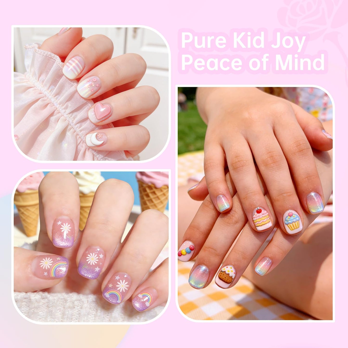 Ranrose Almond Nail Tips Bundle – 240PCS Long Almond Full Cover Press On Nail Tips (12 Sizes) + 360PCS Kids Squared Oval Press On Nails for Girls 4–8, Half Matte DIY Manicure Set