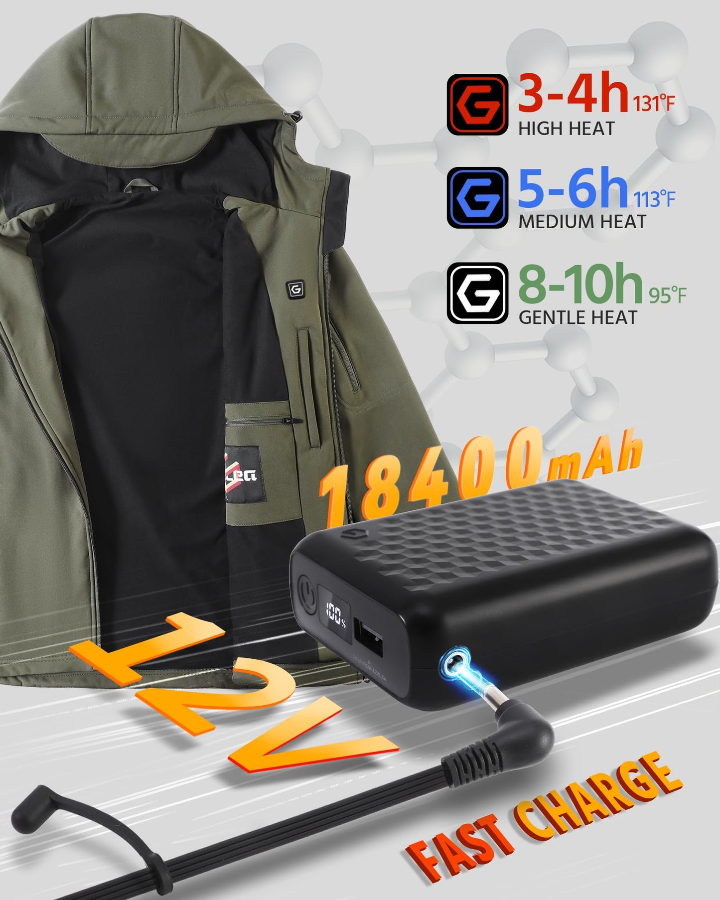 Men Heated Graphene Jacket 12v Battery Pack Included Camping Essentials Gear Accessories Supplies Gadgets Car Must Haves Stuff Equipment Rv 2025 Truck Winter Outdoor Items Unique Safety Survival Gift