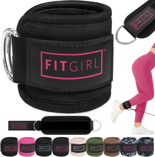 FITGIRL - Ankle Strap (Pair) for Cable Machines and Resistance Bands, Work Out Cuff Attachment for Home & Gym, Glute Workouts - Kickbacks, Leg Extensions, Hip Abductors, Women Only (Black, Pair)
