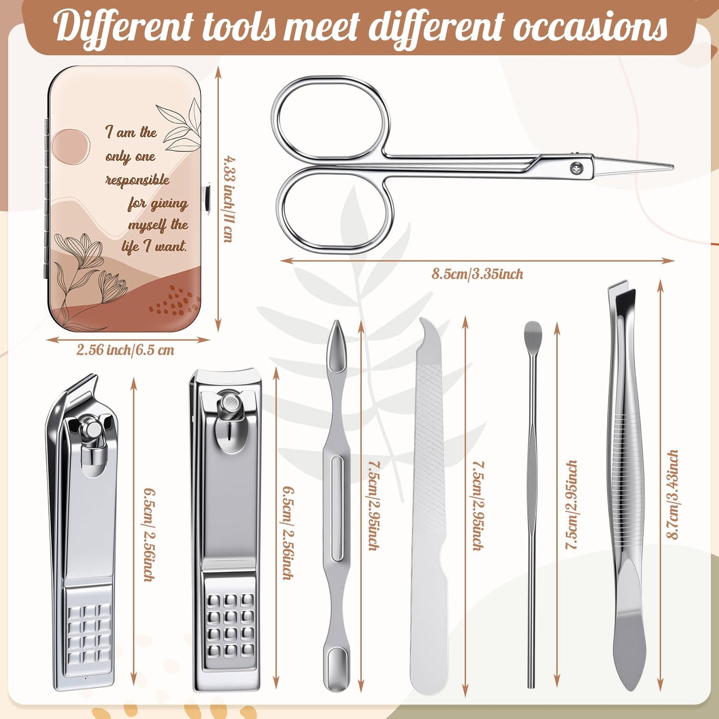Capoda 12 Set Positive Affirmations Gifts Bulk Manicure Set Mothers Day Gift Nail Clippers Kit 7 in 1 Boho Inspirational Manicure Kit for Women Coworkers Employee Teacher Staff Nurse Gifts Supplies