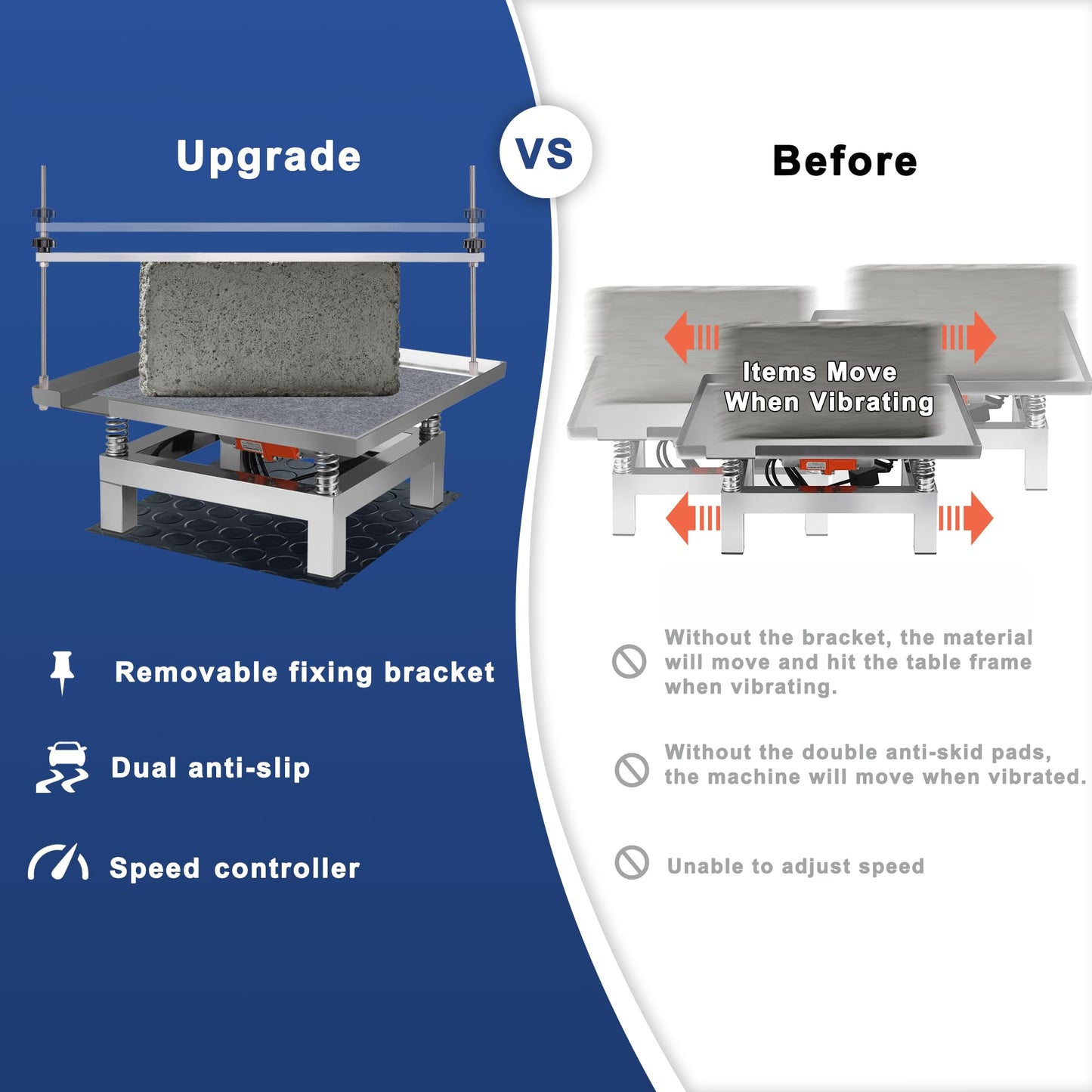 BIZOEPRO Concrete Vibration Table, 110V 120W, 19.7x19.7in 50x50cm Stainless Steel 77 lbs, with Detachable and Adjustable Bracket, Speed Controller, Vibrating Test Bench, Remove Air Bubbles Level Tool