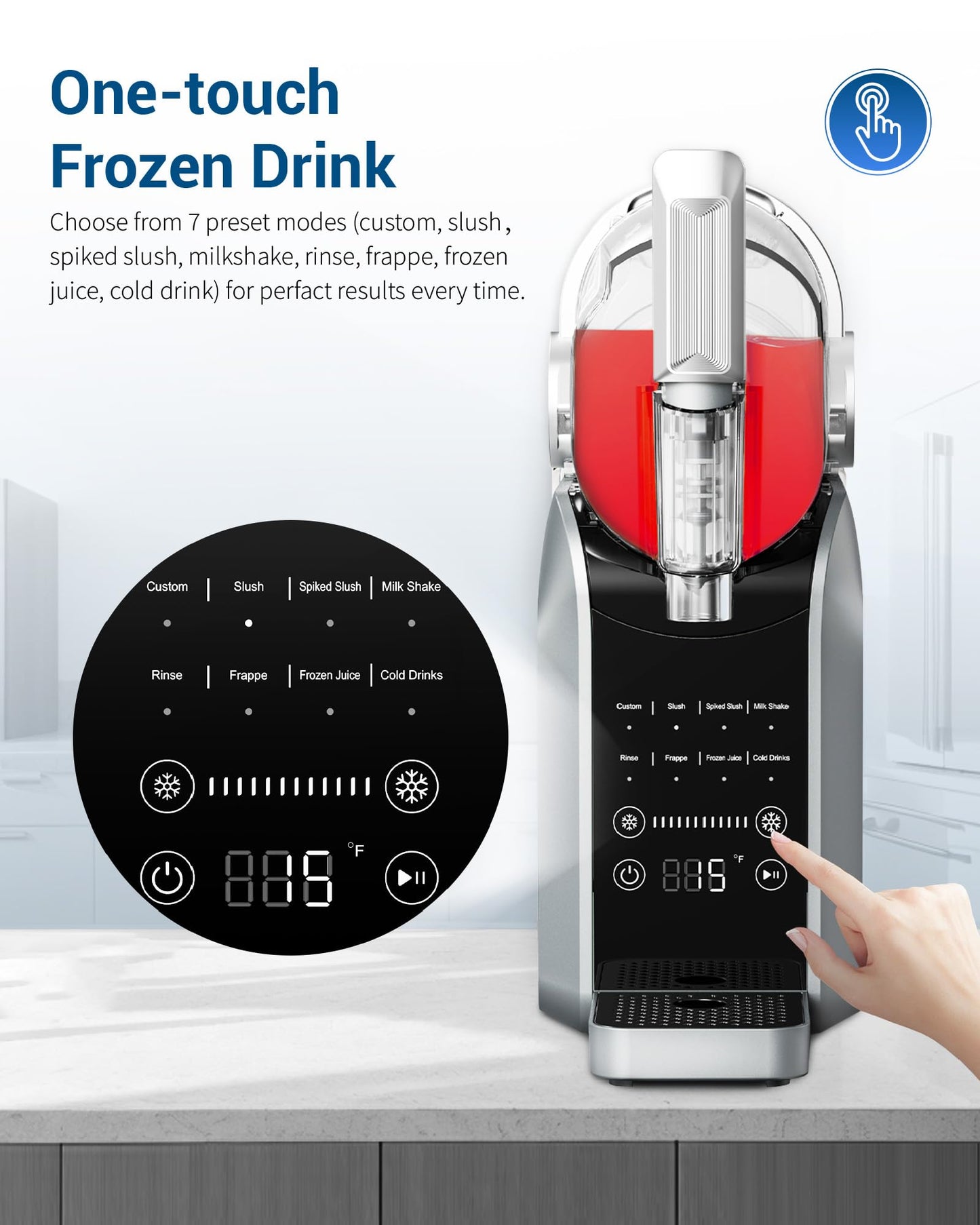 Slushie Machine, No Ice Needed, 88 oz Slushie Machine for Home with Dust Cover, Professional Frozen Drink Maker, 7 Preset Programs+Rinse, Frozen Margaritas, Frappés, Milkshake, and More