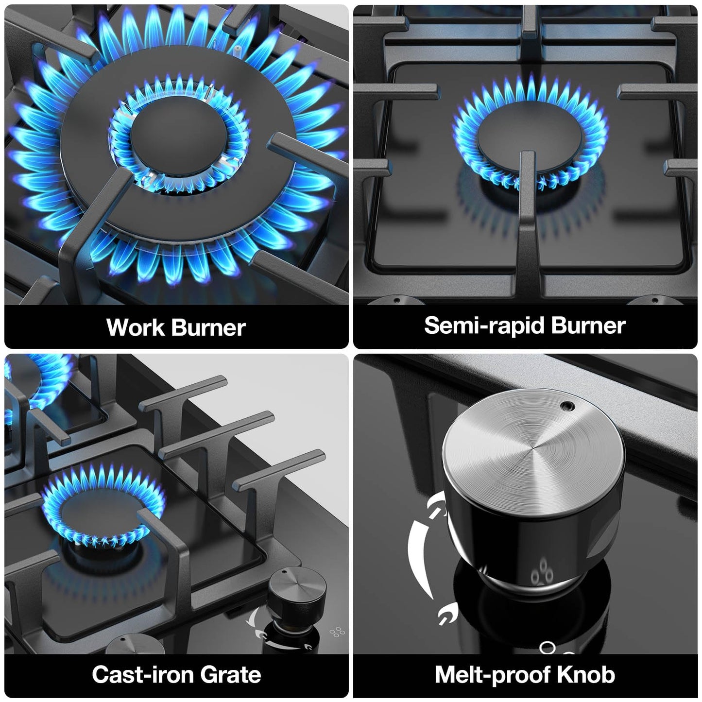 Nafewin 2 Burner Gas Stove Propane Cooktop, Tempered Glass Gas Cooktop 12 inch Stainless Steel Gas Burner with Thermocouple Protection, Lpg/Ng Dual Fuel Built-in Gas Stove Top for Apartments, Rvs